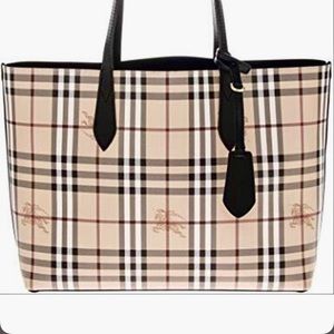 Burberry Haymarket Lavenby Reversible Tote Handbag